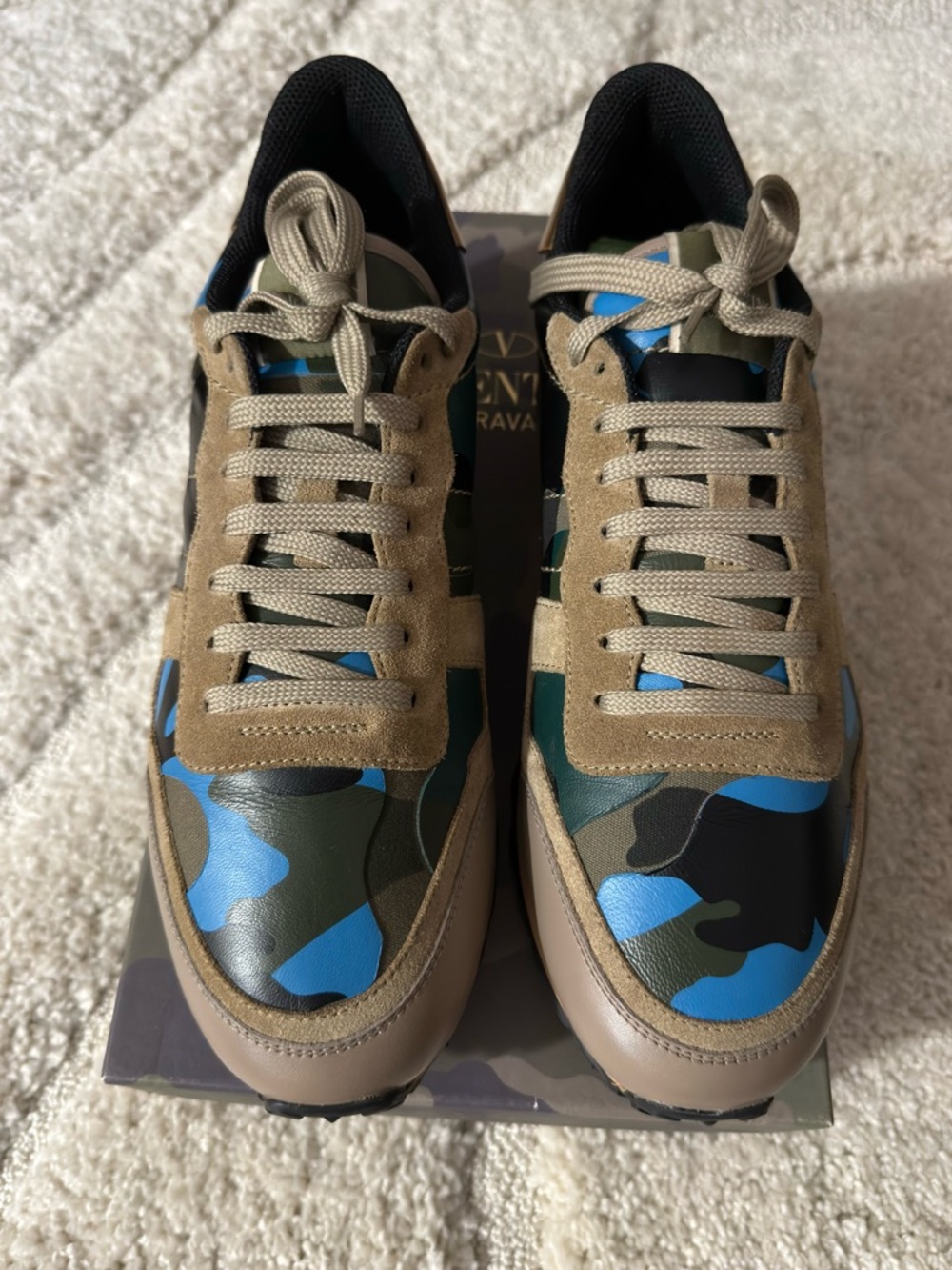 Men's Camouflage Leather Sneaker in Tan & Blue